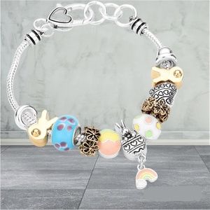Easter Bracelet Egg Charms Enamel Fashion Jewelry Women Gift Bunny  7.50 +.5"